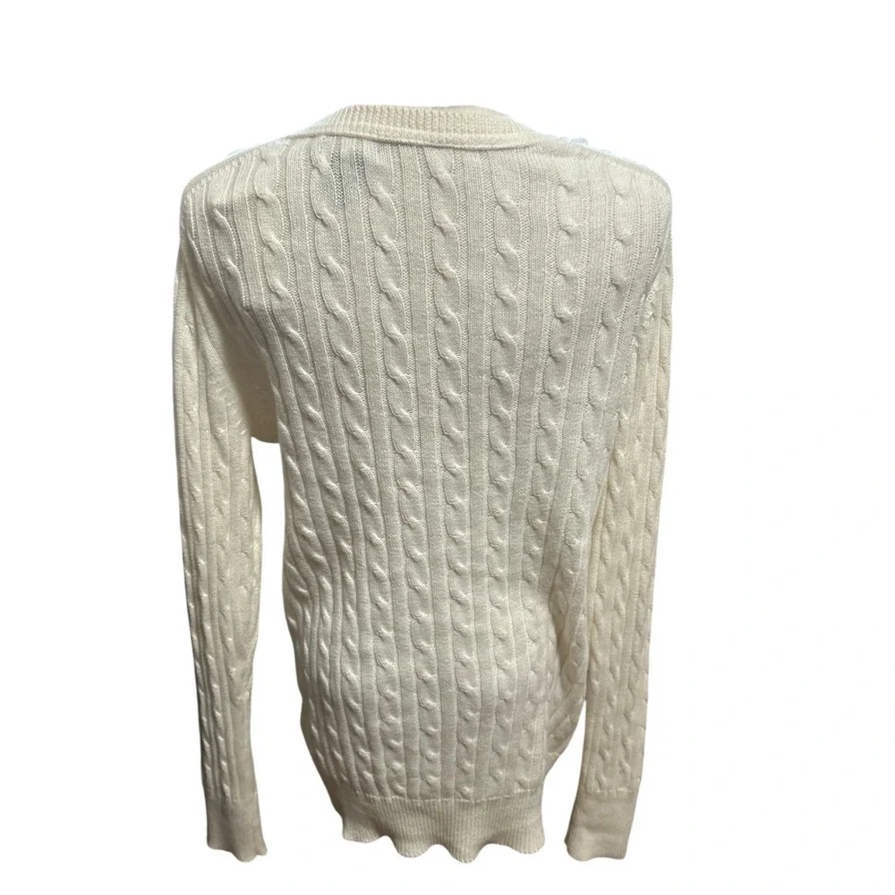 NWT GAP Ivory Cable Knit Sweater Large Cotton Angora V Neck Preppy Classic - Picture 5 of 9